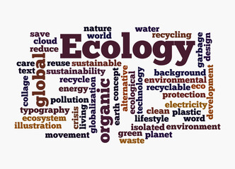 Obraz premium Word Cloud with ECOLOGY concept, isolated on a white background