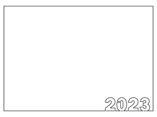 Frame with 2023 pattern, continuous line. Vector illustration, isolated on white background.