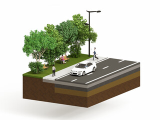 Urban design street diagram with people and trees