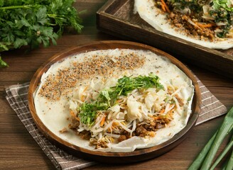original flavor rice cake with napkin served in dish isolated on table side view of taiwan food