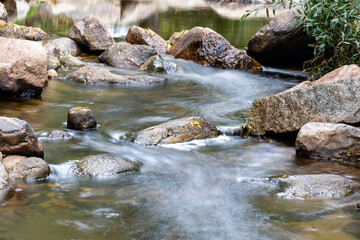 Naklejka na ściany i meble wild water stream in the Sierra de Guadarrama, Madrid,