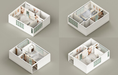 Plastic surgery doctors clinic isometric interior architectural sheet