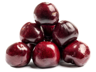 A few delicious cherries on white background.