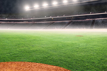 Baseball Diamond on Field in Outdoor Stadium With Copy Space