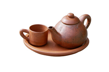 set of traditional tea pot or clay pot on isolated background