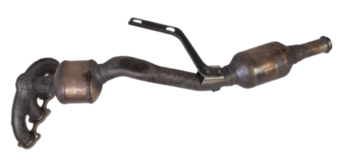 Automotive catalyst removed from a vehicle for repair with a ceramic coating inside as part of an exhaust system to remove harmful emissions in a car repair shop