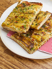 Italian Focaccia pizza with eggplant . Pala romana's pizza  . 