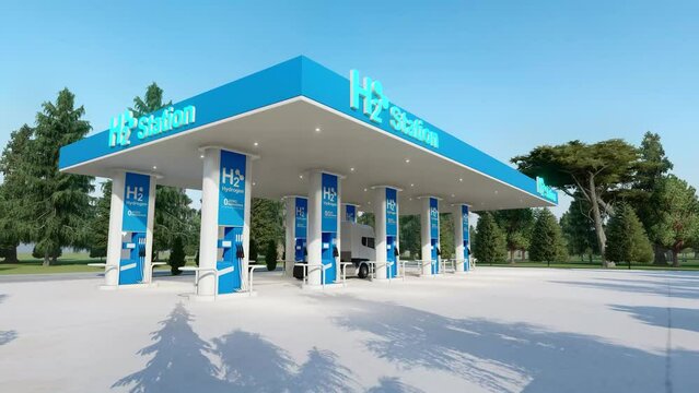 Hydrogen charging gas station. Hydrogen Refueling The Car On The Filling Station For Eco Friendly Transport. 4K Ultra Hd.