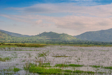 view of Chu Dang Ya volcano mountain and lake near Ngo Son village, Pleiku city, Gia Lai province, Vietnam