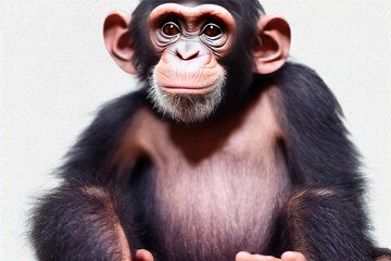 Portrait of cute baby chimpanzee sitting in studio