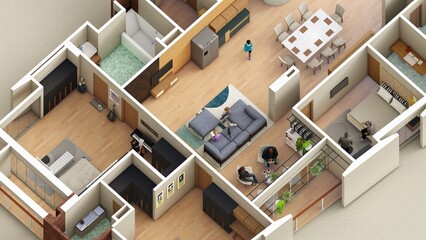 3 bedroom luxury apartment 3d render 