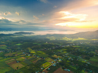 Aerial view of mountain and town near Chu Dang Ya mountain near Pleiku city, Gia Lai province, Vietnam