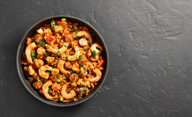 Jambalaya with chicken, smoked sausages and vegetables