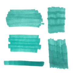 Set of blue stains of different shapes. Blue spots isolated on white background. Fills and gradients drawn with marker