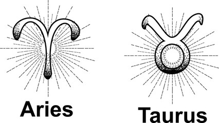 black zodiac symbols pointillism tattoo set collection pack lines illustration in vector format