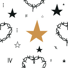 Seamless tattoo pattern. A set for a tattoo artist. Brutal vector illustration. Orange-black picture. Halloween. Minimalism.