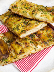 Italian Focaccia pizza with eggplant . Pala romana's pizza  . 