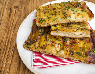Italian Focaccia pizza with eggplant . Pala romana's pizza  . 