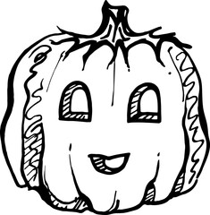 Halloween hand drawn ink pumpkin face. PNG doodle illustration