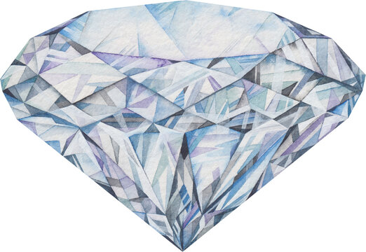 Transparent Background diamond stone Illustration Png. Transparent Clipart Image of watercolor healing crystal ready-to-use for site, article, print. Hand painted gems