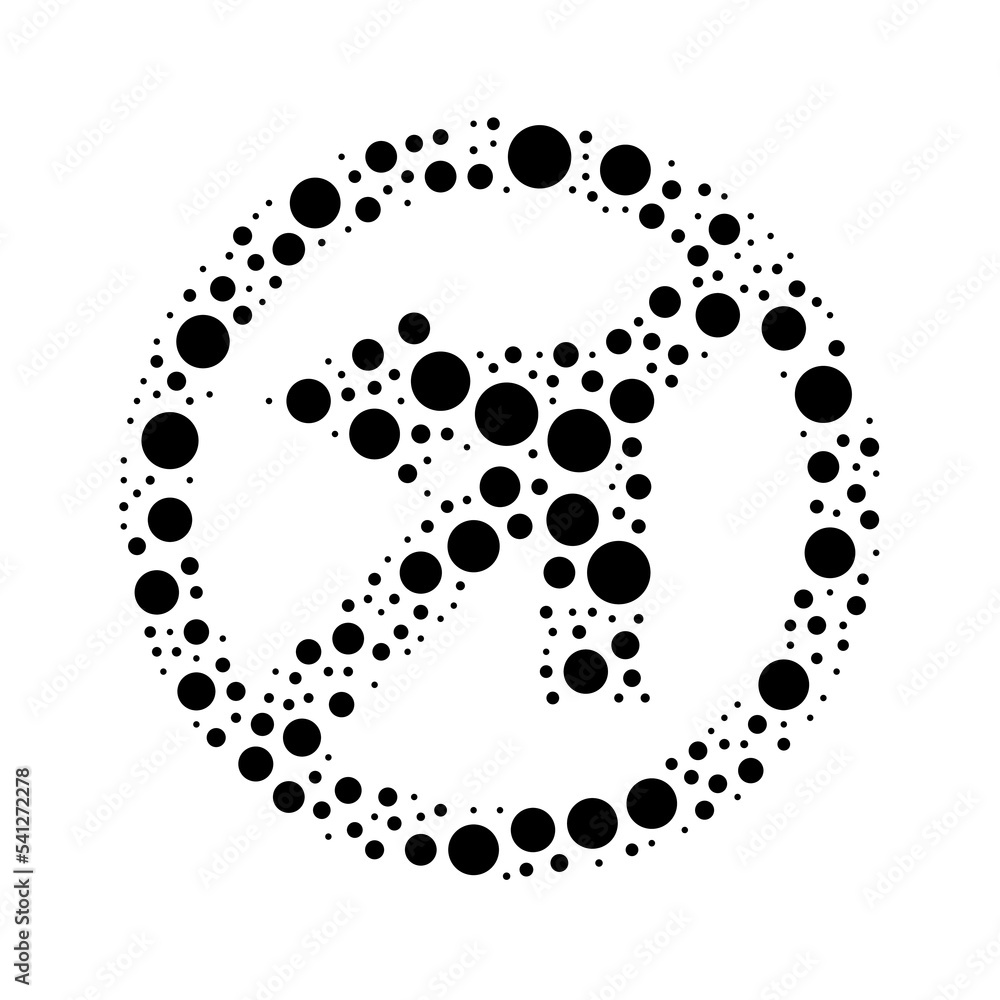Poster a large no left turn sign in the center made in pointillism style. the center symbol is filled with 