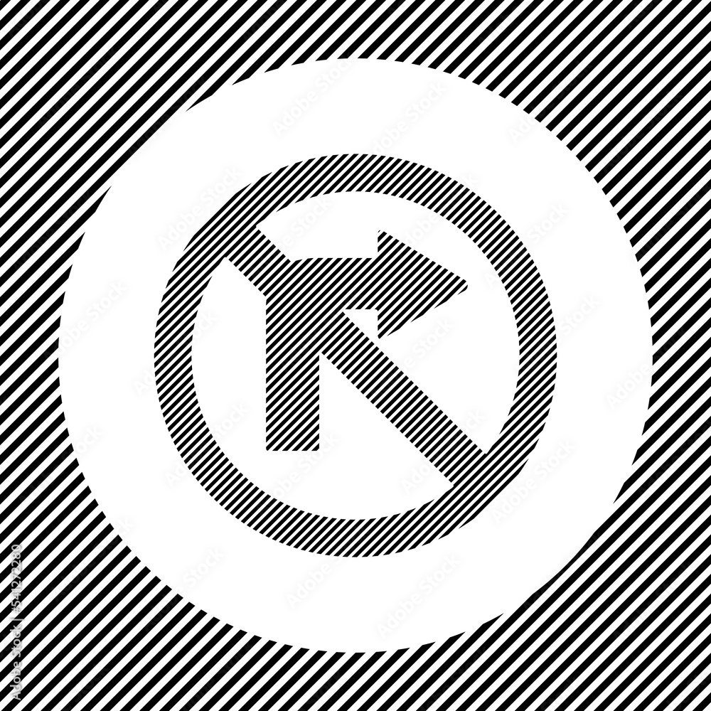 Aufkleber a large no right turn sign in the center as a hatch of black lines on a white circle. interlaced eff