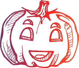 Halloween hand drawn gradient pumpkin. PNG doodle illustration