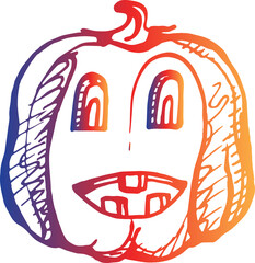 Halloween hand drawn gradient pumpkin. PNG doodle illustration
