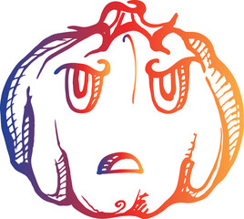 Halloween hand drawn gradient pumpkin. PNG doodle illustration