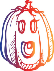 Halloween hand drawn gradient pumpkin. PNG doodle illustration