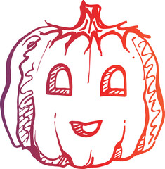Halloween hand drawn gradient pumpkin. PNG doodle illustration