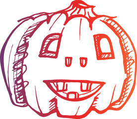 Halloween hand drawn gradient pumpkin. PNG doodle illustration