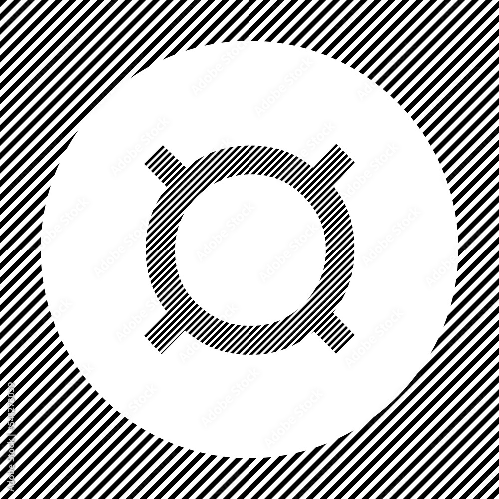 Poster a large currency sign in the center as a hatch of black lines on a white circle. interlaced effect. 