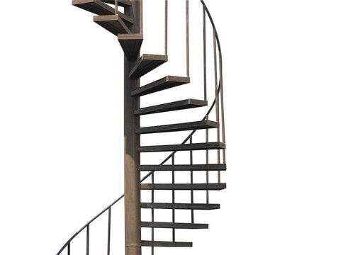 The old metal spiral staircase on transparent background, Png file