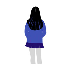 vector flat illustration of a girl facing backwards, with white background design