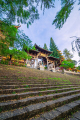 Obraz premium view of Minh Thanh pagoda, a majestic Buddhist architectural structure in Pleiku city, Gia Lai province, Vietnam, text in photo mean peace, compassion, forgiveness. Travel concept