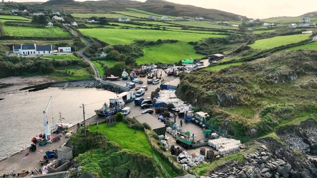 Aerial Video of Alisha Mary Fisheries Glengad Pier Bun Culkeeny on the Co Donegal Coast Ireland