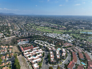 Aerial view of middle class neighborhood in Carlsbad, North County San Diego, California, USA.