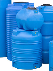 Blue plastic water and liquids barrel storage industrial contain