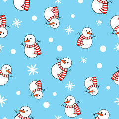 Snowman cartoon pattern seamless for wrapping paper, wallpaper, poster. Vector illustration