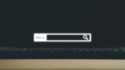 Searching Browsing Internet Data Information with blank search bar.SearchEngine Optimization SEO Networking Concept.handof businessman working with computer laptop on desk in office.