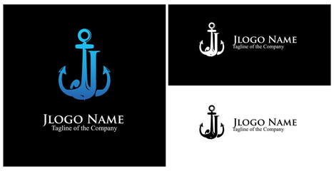 J text custom logo. initial J custom text in achor logo vector illustration