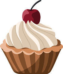 Festive vector cupcake with cream and cherry on top