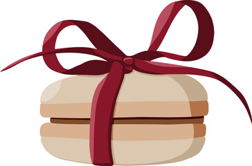 Vector Delicious Macaroon in Red Ribbon with Bow on Top