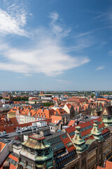 Wroclaw's old town, roofs of tenement houses and the Market Square on a sunny summer day. City.