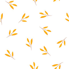 Fototapeta na wymiar Seamless pattern of yellow leaves and branches white background.