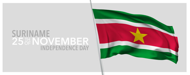 Suriname happy independence day greeting card, banner with template text vector illustration