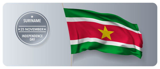 Suriname independence day vector banner, greeting card.