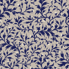 Floral seamless traditional pattern in oriental paisley style. Stylized indian fantasy flowers and branches print. Hand drawn background