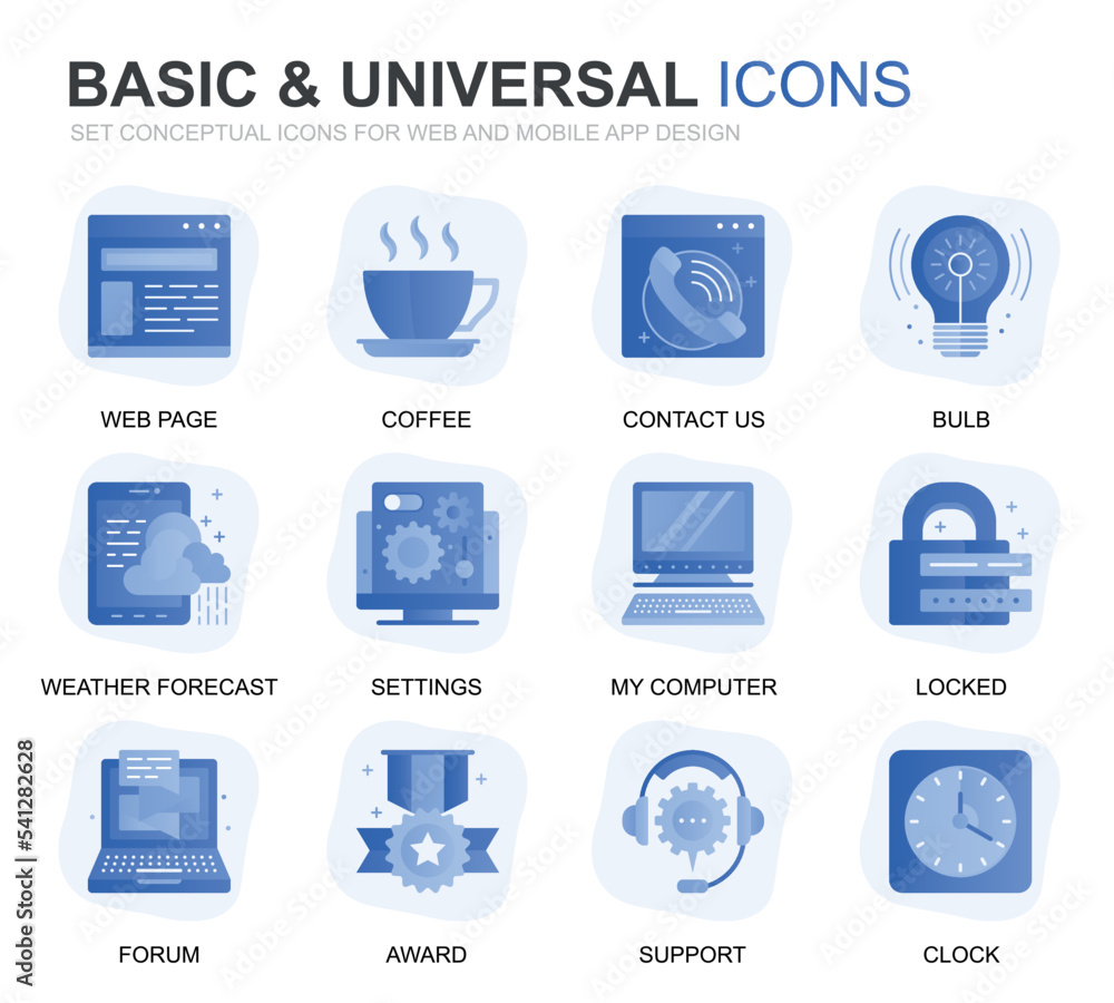 Poster modern set basic gradient flat icons for website and mobile apps. contains such icons as location, b